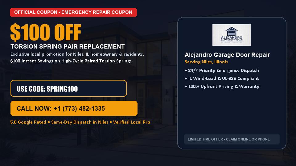 $100 OFF Dual High-Cycle Torsion Spring Replacement in Niles, IL - Alejandro Garage Door Repair
