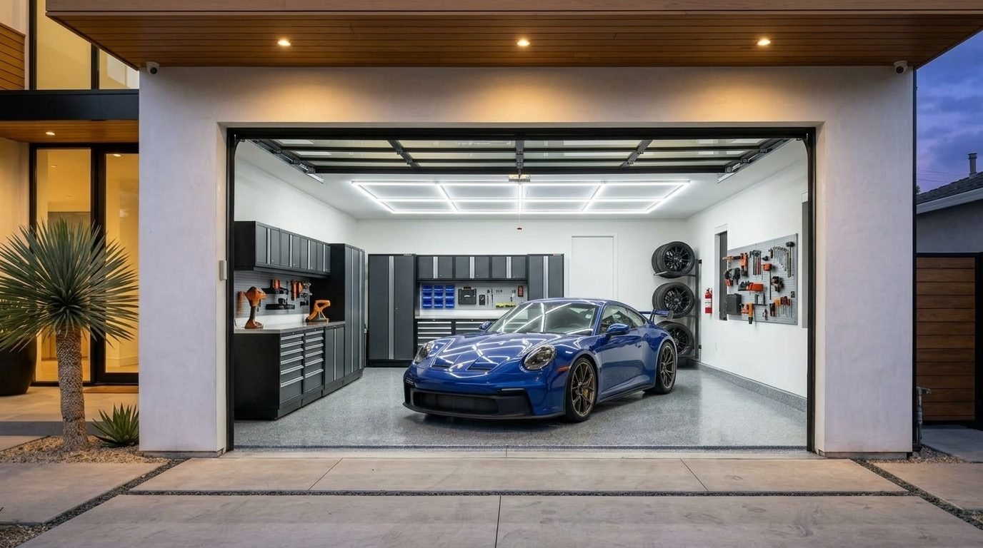Alejandro Garage Door Repair Interior View of Custom Garage Door Overhead and Workshop